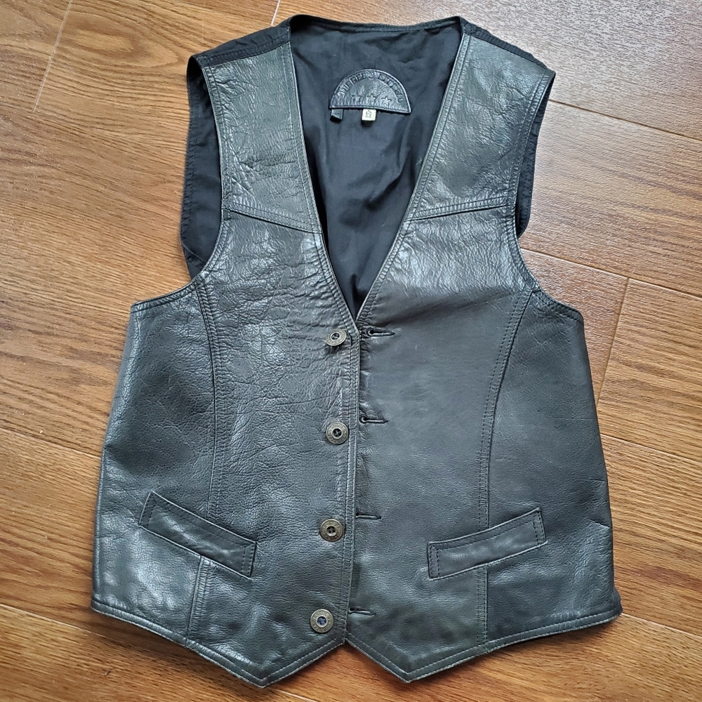 Black Leather Vest- Men's